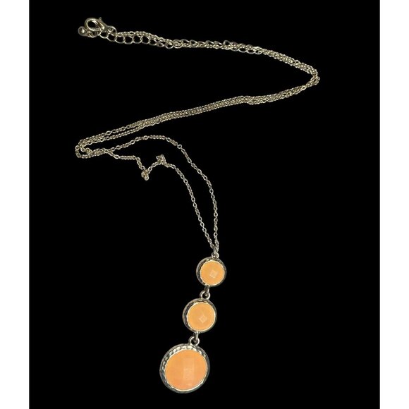 Funky Orange And Gold Tone Gemmed Graduated Pendant Necklace - Picture 1 of 8